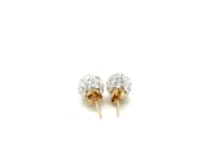 White Tone Crystal Ball Stud Earrings in 14k Yellow Gold