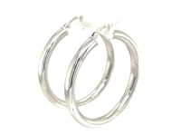 Sterling Silver Thick Rhodium Plated Polished Hoop Style Earrings (4x35mm)