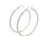 Sterling Silver Rhodium Plated Large Faceted Style Hoop Earrings(2x40mm)