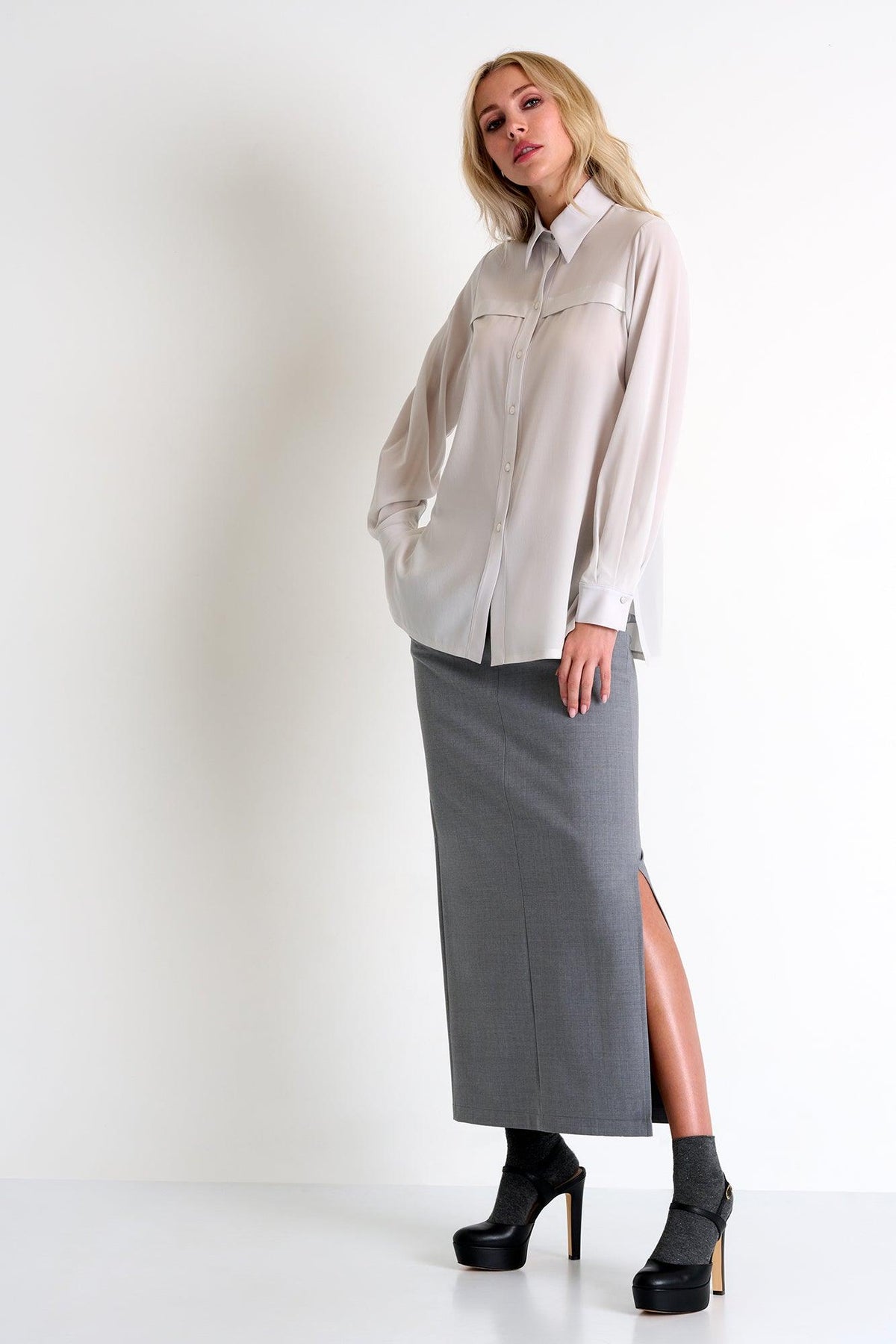 Silver Gray Contemporary Maxi Skirt -  Bottoms - Empress De Luxe