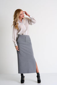 Silver Gray Contemporary Maxi Skirt -  Bottoms - Empress De Luxe