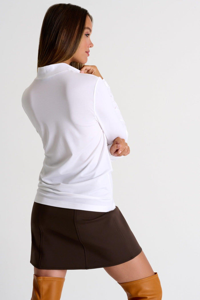 White Long Sleeve Mock Neck Shirt -  Tops - Empress De Luxe