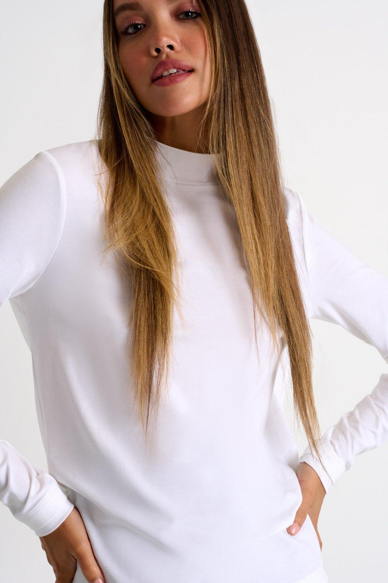 White Long Sleeve Mock Neck Shirt -  Tops - Empress De Luxe