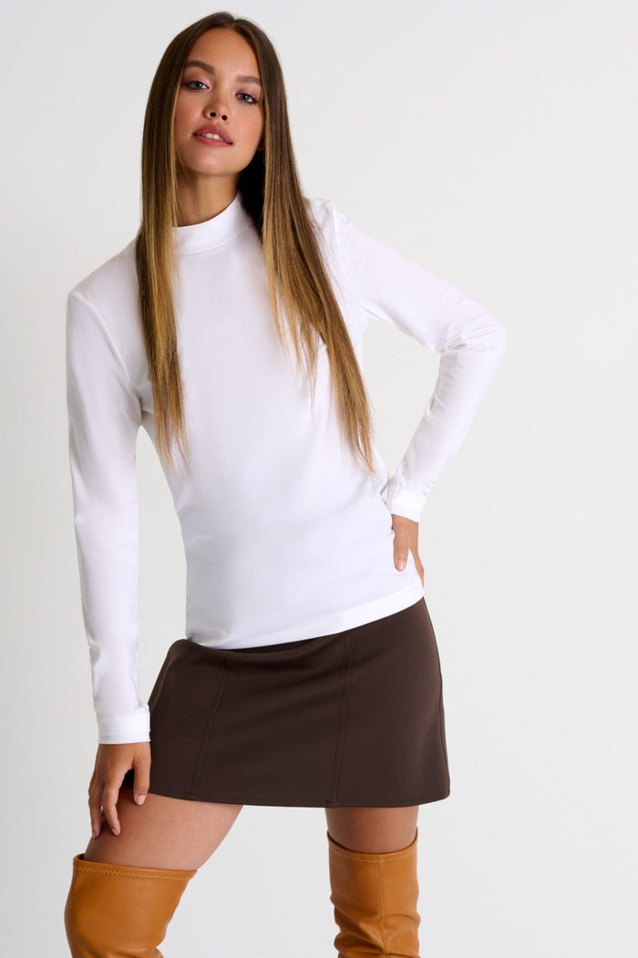 White Long Sleeve Mock Neck Shirt -  Tops - Empress De Luxe